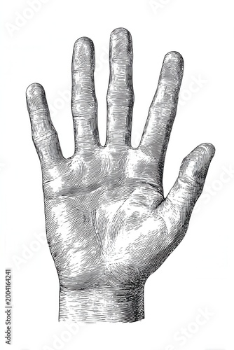 Human hand palm engraving sketch detailed vintage anatomy illustration isolated on white backgrounds