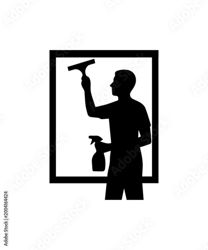 Man cleaning window with squeegee silhouette icon