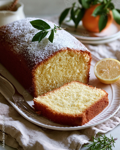 Homemade Buttermilk Cake Dessert on Rustic Kitchen Table