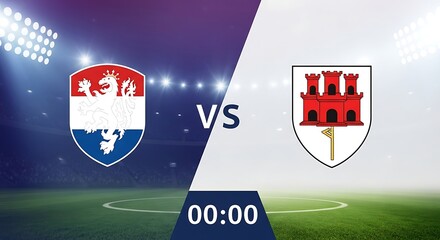 soccer match schedule with team logos on stadium background