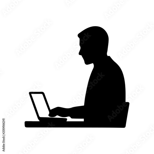 User silhouette working on laptop computer online