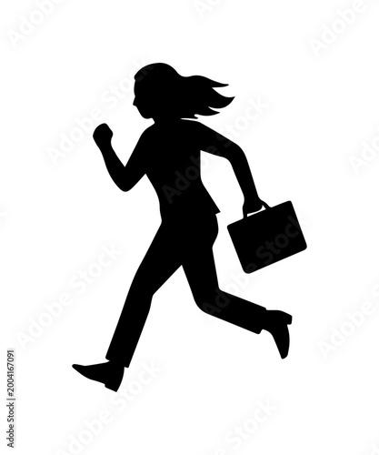 Businesswoman silhouette running icon, competition career race