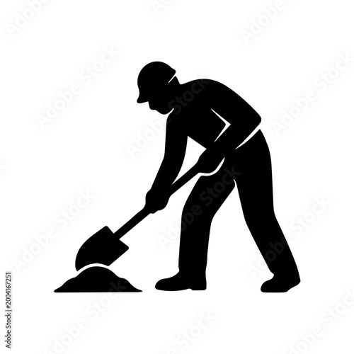 Construction worker silhouette digging earth with shovel