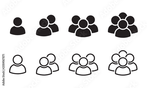 Collection of black and white people group icons