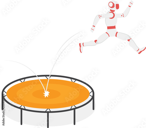 Robot bouncing high on a trampoline