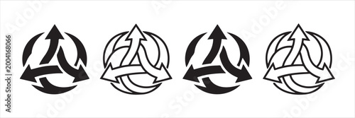 Four black and white arrow cycle logos