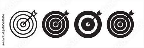 Four black and white target icons with arrows