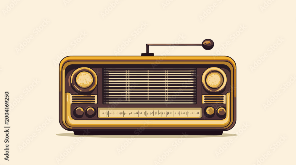 Fototapeta premium Retro illustration featuring a classic radio receiver with a golden brown color scheme