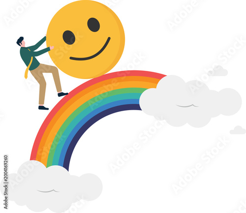 Professional pushing smiley face up a rainbow