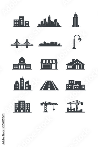 Facade street skyline image shop city vector simple house icon buildings generation