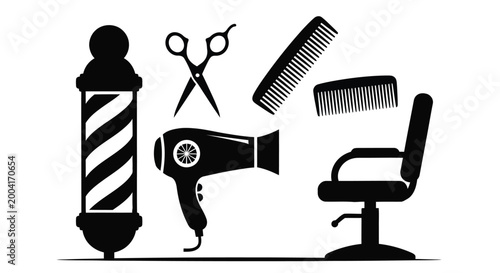 barber tools set in black and white silhouette high quality professional