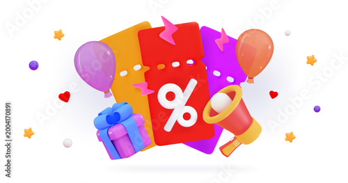 Coupon with gifts and balloon Bonus with ticket Winner concept and exclusive benefits