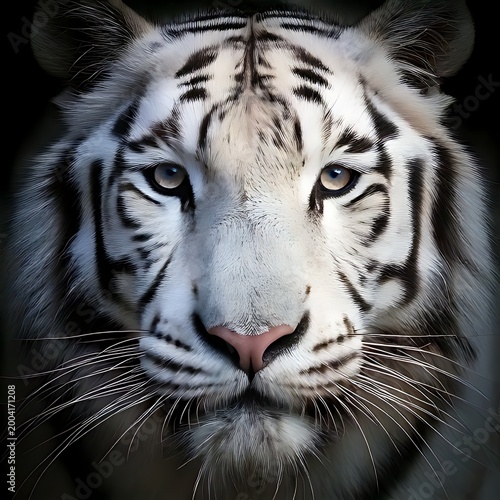Close-up portrait of a white tiger's face