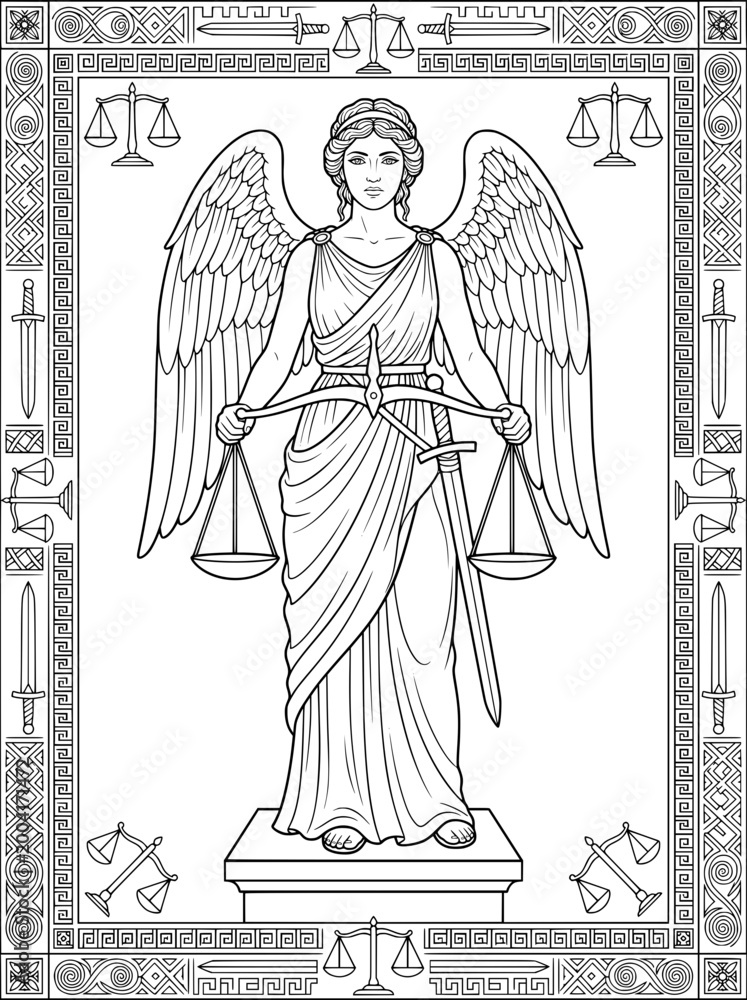 Fototapeta premium Adult coloring page, drawing, Greek God, zeus, cupid