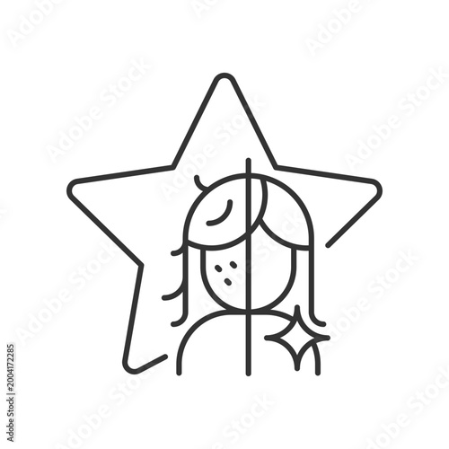 Transformation show linear icon. Beauty makeover for women on television entertainment program. Thin line customizable illustration. Contour symbol. Vector isolated outline drawing. Editable stroke