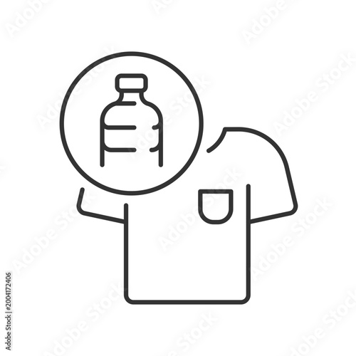 Clothes made from plastic bottles linear icon. Sustainable clothing item. Sustainable t shirt. Thin line customizable illustration. Contour symbol. Vector isolated outline drawing. Editable stroke
