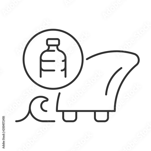 Surfboard fins from recycled waste linear icon. Eco-friendly surfer. Repurposed plastic. Thin line customizable illustration. Contour symbol. Vector isolated outline drawing. Editable stroke