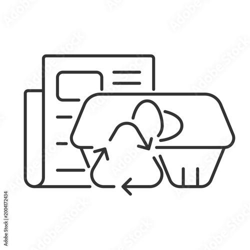 Egg cartons from newspaper linear icon. Recycled tray made from pressed paper pulp. Thin line customizable illustration. Contour symbol. Vector isolated outline drawing. Editable stroke