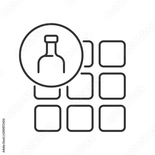Tile from recycled glass linear icon. Recycling beverages bottles. Sustainable bathroom floor. Thin line customizable illustration. Contour symbol. Vector isolated outline drawing. Editable stroke