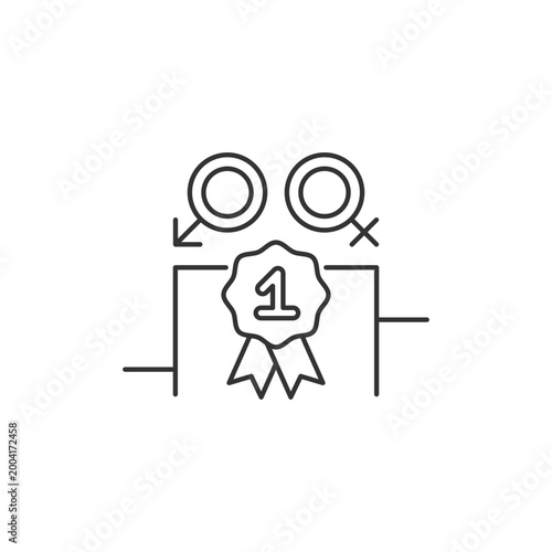 Gender equality linear icon. Enjoy equal rewards. Gender parity. Gender-balanced participation. Thin line customizable illustration. Contour symbol. Vector isolated outline drawing. Editable stroke