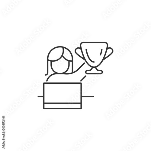 Woman in leadership role linear icon. Attracting female talent. Women empowerment at work. Thin line customizable illustration. Contour symbol. Vector isolated outline drawing. Editable stroke