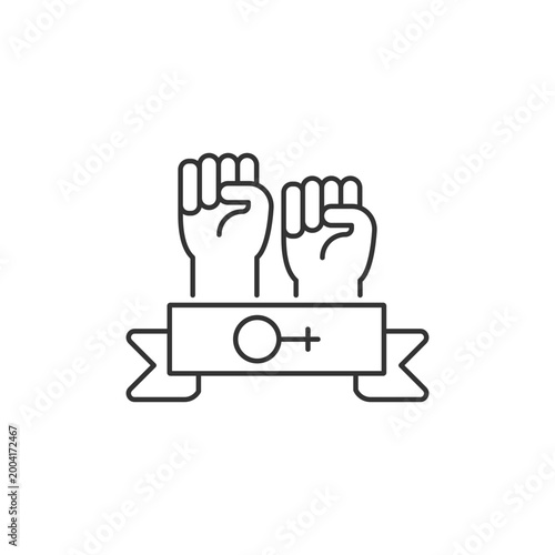 Women community linear icon. Support equal rights for women. Feminist solidarity. Fighting sexism. Thin line customizable illustration. Contour symbol. Vector isolated outline drawing. Editable stroke