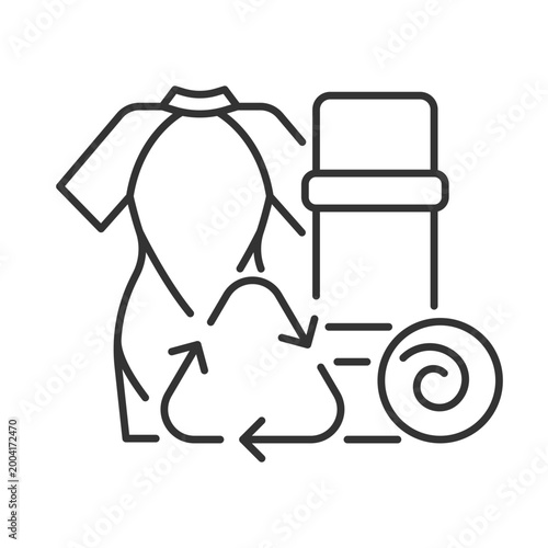 Yoga mats from recycled wetsuits linear icon. Repurposing surfing suits. Sustainable equipment. Thin line customizable illustration. Contour symbol. Vector isolated outline drawing. Editable stroke