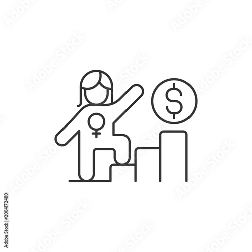 Career ladder for women linear icon. Successful woman in workplace. Gender equality in salary. Thin line customizable illustration. Contour symbol. Vector isolated outline drawing. Editable stroke