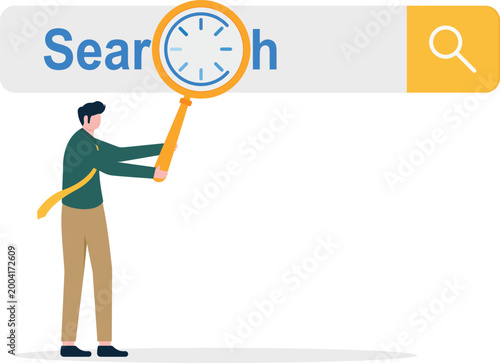 Professional searching with magnifying glass clock