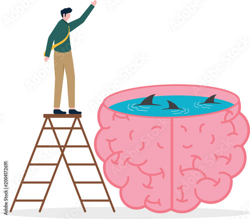 Professional on ladder looking into brain shark tank