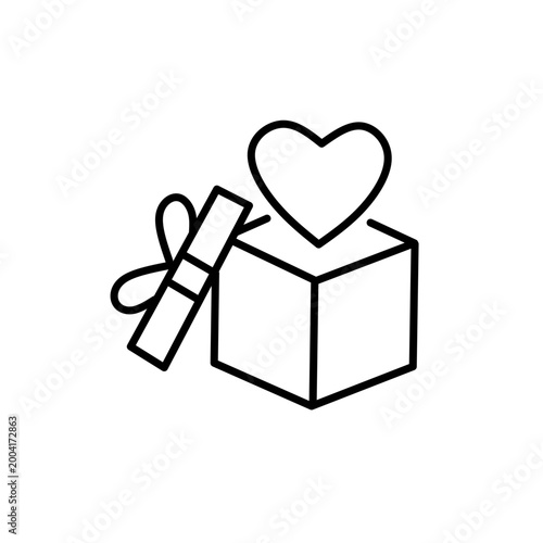 gift box with heart, Gift Box with Heart Outline Icon Minimalist Line Love