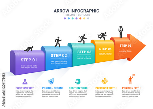 Arrow Infographic Timeline Template with Business Growth Steps and Process Diagram