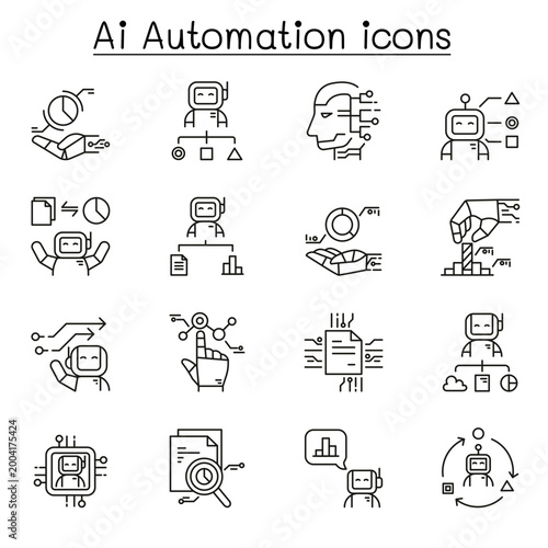 Ai automation icon set minimal line style