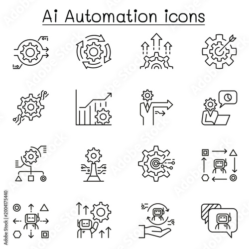 Ai automation icon set outline gear technology lineart