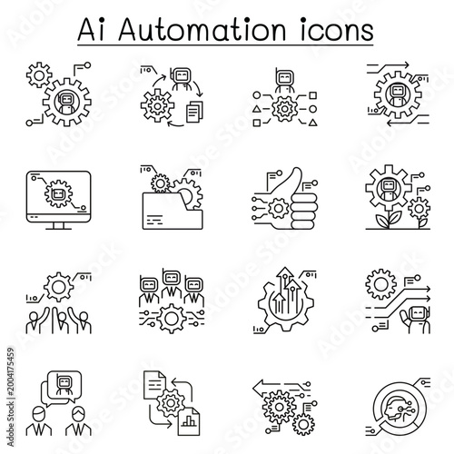 Ai automation icon set line style minimal design