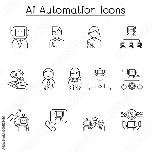 Ai automation icon set outline business concept