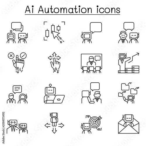 Ai automation icon set outline communication
