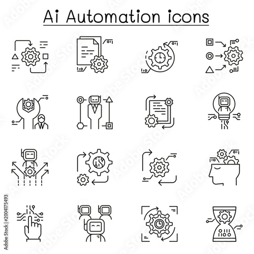 Ai automation icon set outline style minimal design