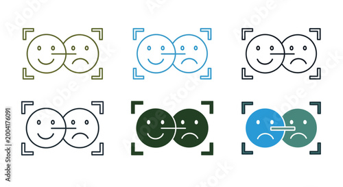 Emoji faces set with happy and sad expressions in different colors and styles