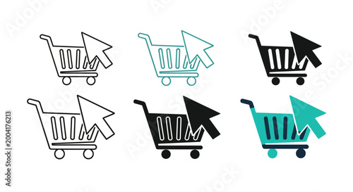 Shopping cart icon set with arrow pointer delivery logistics and checkout UI elements