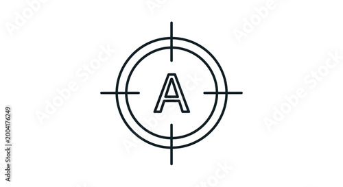 Target icon with A letter in the center and crosshairs, black line art