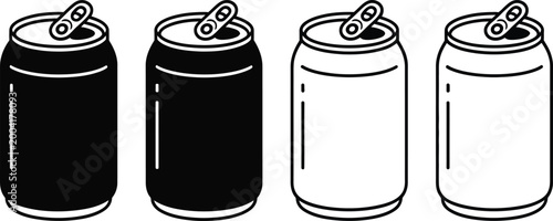 Soda can icon design, black outline vector symbol representing soda and juice beverage packaging refreshment drink and modern product illustration.