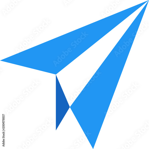 Blue paper plane icon representing a startup launch or messaging service on white background digital illustration