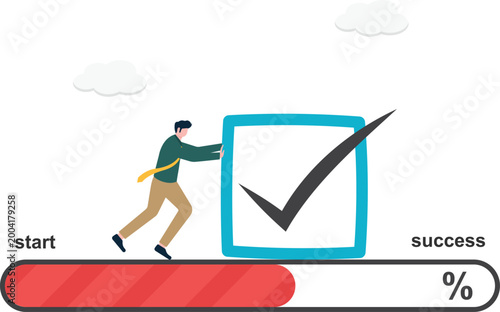 Professional pushing check mark on progress bar