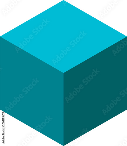 Single teal isometric cube showing three dimensional perspectives isolated against a clean white background illustration