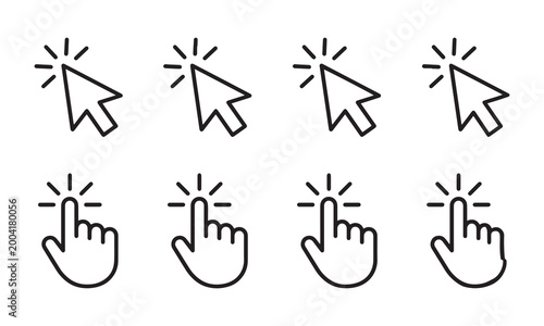 Set of black and white computer mouse cursor and hand icons
