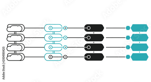 Arrows hand drawn set with black curved lines and teal accents connected by straight lines