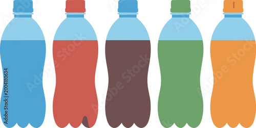 Water bottle icons, modern vector collection of beverage bottles including water soda and carbonated drinks for packaging label and branding graphics.