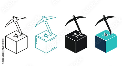 Pickaxes striking ballot boxes set with different colors and styles featuring pickaxe, voting,