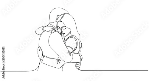 Continuous Line Art Drawing of Couple Hugging Vector Illustration